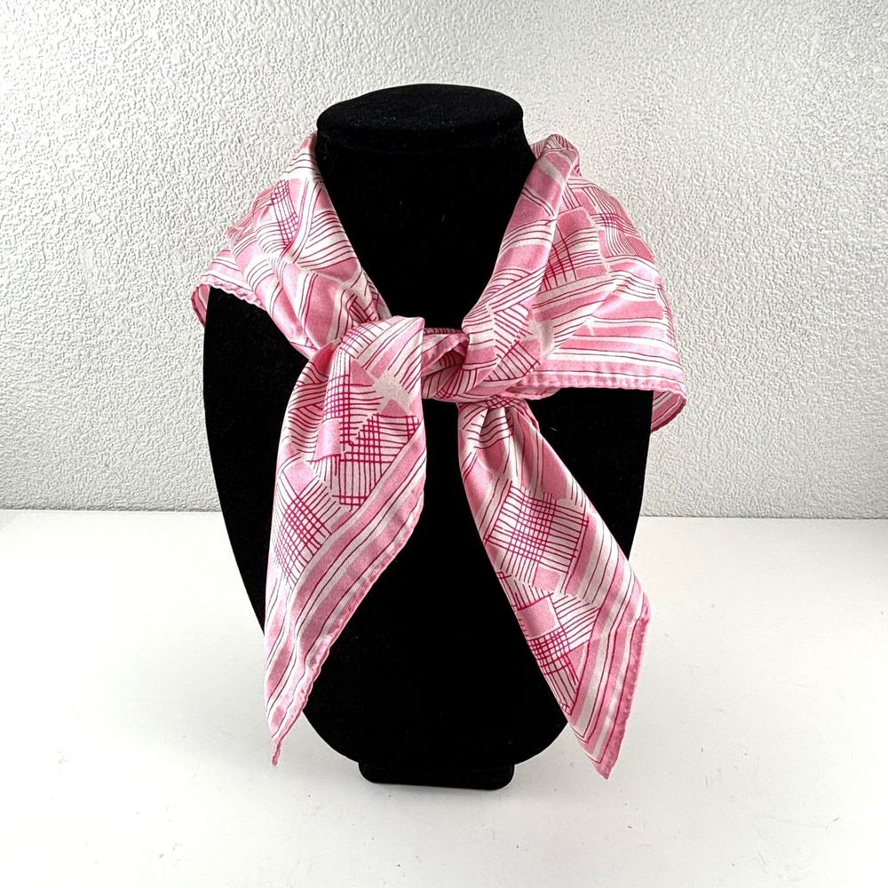 Vera Neumann Scarf Women  Pink Vintage Geometric Nylon Made In Japan Barbiecore